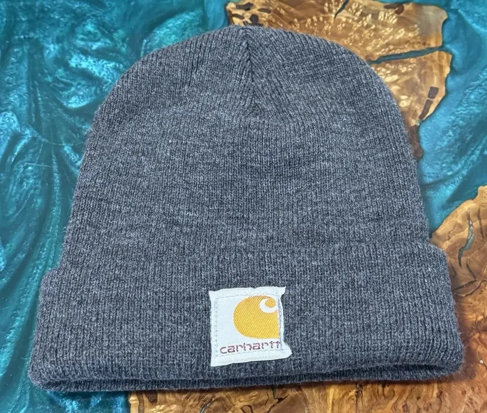 Carhartt Hat Beanie Infant Toddler Gray Knit Cuffed Logo Patch Winter Warm Kids